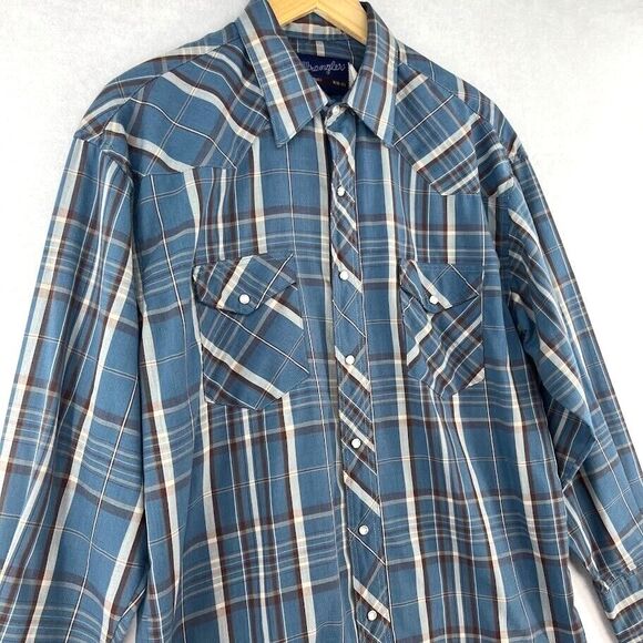VTG Wrangler Men's Snap Front Western Plaid Shirt Cowboy X-Long Tails 16.5-33 - Picture 2 of 9